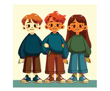 Three kids in colorful outfits illustration vector