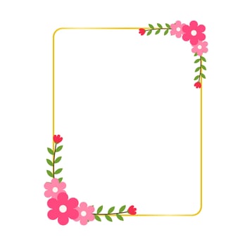 Pink Flower Frame with Leaves for Romantic Card Design vector