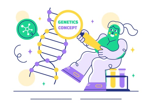 Biotechnology and Genetics Research in Flat Style Cartoon Background vector