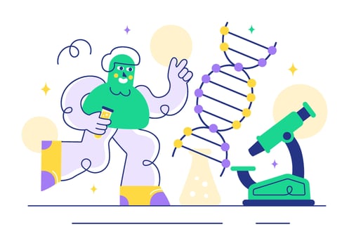Genetic Research Illustration with DNA Molecules and Scientists in Flat Style vector