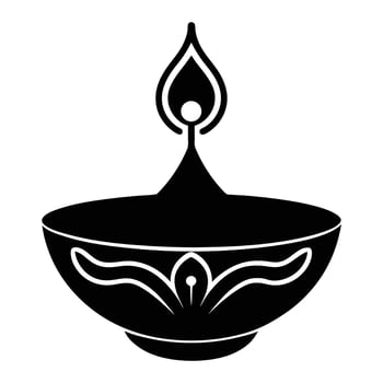 a black and white icon of a diya lamp. vector
