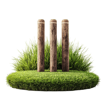 Cricket Field with Wooden Stumps on Green Grass png