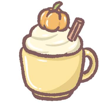Cozy pumpkin spice latte in warm cup with whipped cream and cinnamon fall seasonal drink illustration perfect for autumn cafe menu festive beverage art Thanksgiving coffee and cozy drink design png