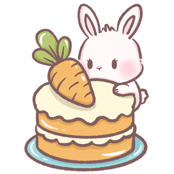Cute bunny looking at carrot cake from behind cozy dessert scene perfect for bakery themes children books sweet treat illustrations cafe decor food art and adorable animal character designs png