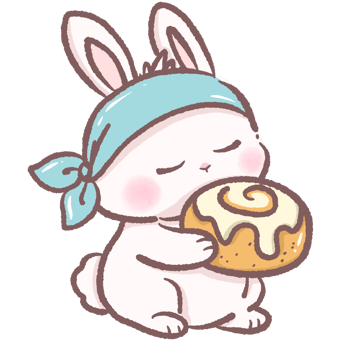 Cute bunny sniffing a cinnamon roll cozy bakery scene perfect for breakfast themes children books sweet dessert illustrations cafe decor autumn vibes and warm pastry food designs png