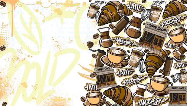 Coffee shop art featuring lattes and macchiatos vector