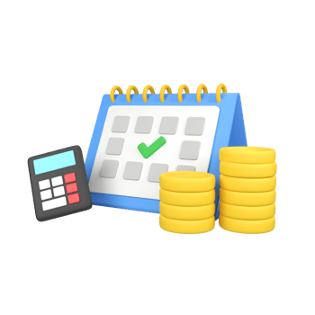 Money coin with calendar and calculator economy investment isolated 3d render icon illustration png