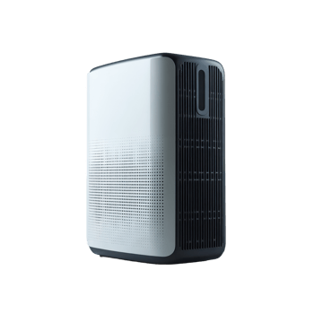 Modern air purifier appliance with white and dark gray design for home air quality improvement system png