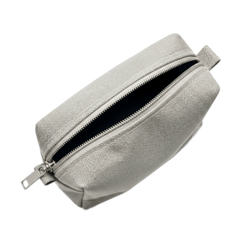 Open Light Gray Canvas Zipper Pouch on a Transparent Background Angled View png