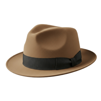 Tan Fedora Hat with Black Ribbon on a Transparent Background png
