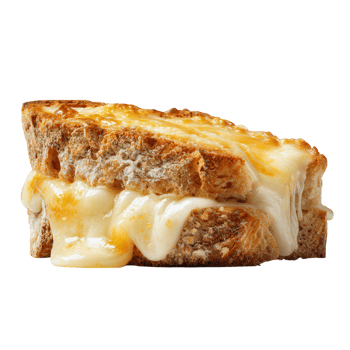 Delicious grilled cheese sandwich with melted cheese oozing from the toasted bread slices closeup view png