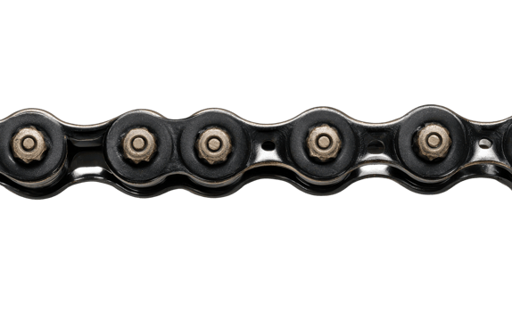 Detailed macro shot showcasing the intricate design of a metal chain link mechanism on transparent background png