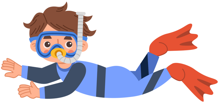 Cartoon Illustration of Boy Snorkeling Underwater png