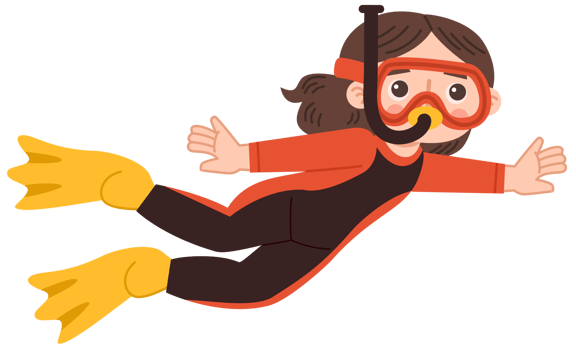 Illustration of Scuba Diver Swimming Underwater png