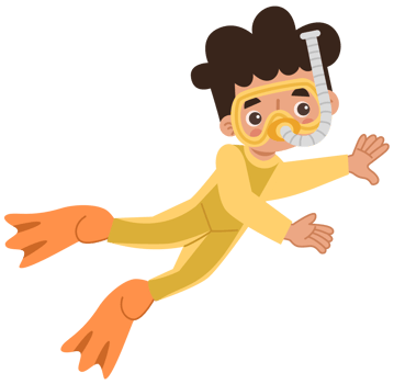 Illustration of Boy Scuba Diving Underwater png