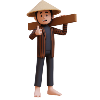 3D indonesia javanese farmer gives a thumbs up while working carrying wood. png