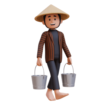 3D indonesia javanese farmer working and carrying two bucket png