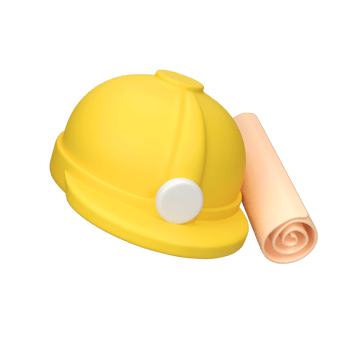 Yellow helmet and project drawings blueprint isolated 3d render icon illustration png