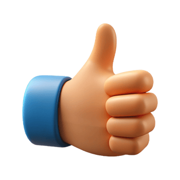 3d cartoon thumbs up gesture with blue sleeve against transparent background png