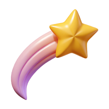 Bright yellow star with a streaking tail against a transparent background png
