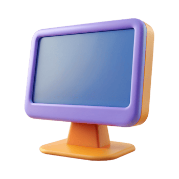 Stylized blue computer monitor with blank screen on a stand png