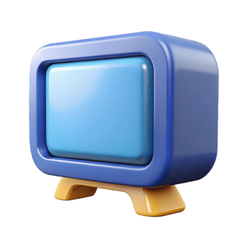 Retro blue television with a tan stand against a transparent background png