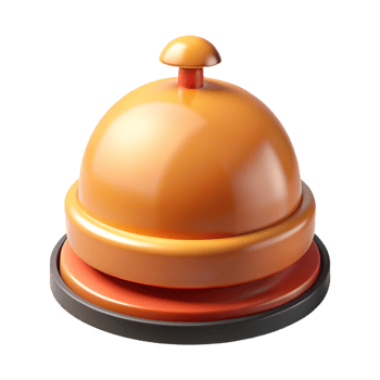 Bright orange service bell on a dark round base png