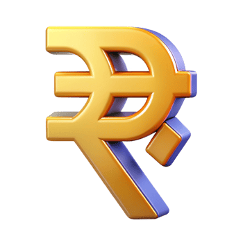 Golden rupee symbol rendered with a 3d effect on a transparent background png