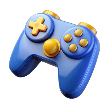 Vibrant blue game controller with orange accents on a transparent background png