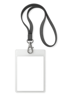 Professional modern gray lanyard and clear badge holder ready for customization or event access png