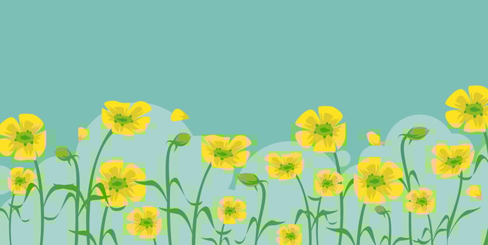 Cute groovy yellow flowered background, bright floral decoration backdrop with empty area vector