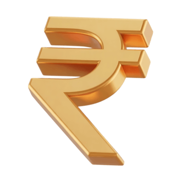 A golden indian rupee symbol represents wealth and financial security isolated on transparent background png