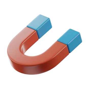 A horseshoe magnet attracts, isolated on transparent background, demonstrating magnetic force png