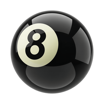 A glossy eight ball sits isolated on transparent background, ready for a game png
