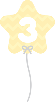 Pastel yellow star-shaped numbered balloons illustration for baby and kids party decoration. Number three. png