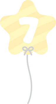 Pastel yellow star-shaped numbered balloons illustration for baby and kids party decoration. Number seven. png