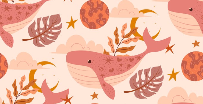 Magical pattern with whale and planets vector
