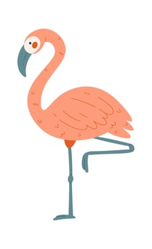 Flamingo Bird Standing on one leg Flat Illustration Icon vector