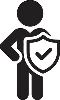 A black and white icon of a man holding a shield vector