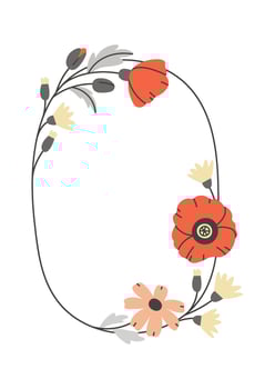 Oval Frame of poppy and cornflowers vector