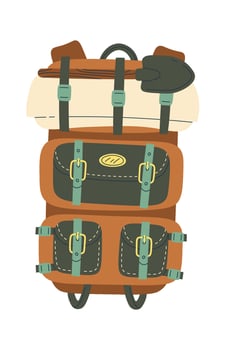 Hiking backpack for camping Flat Illustration vector