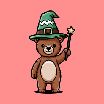 Bear in a wizard hat with wand vector