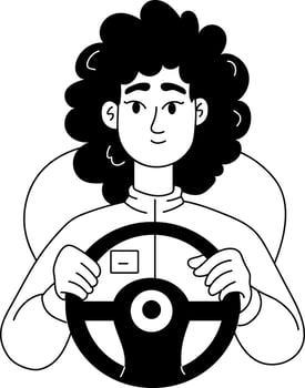 A hand drawn style illustration showing a girl driving vector