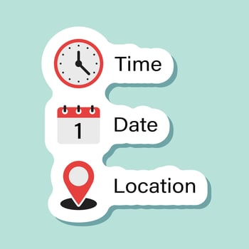 Time, date, location, location sticker illustration vector