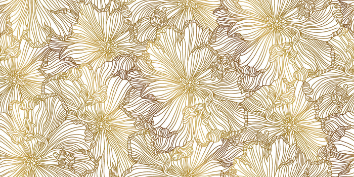 Gold flower line silhouette pattern , seamless repeatable texture wallpaper on white background. vector