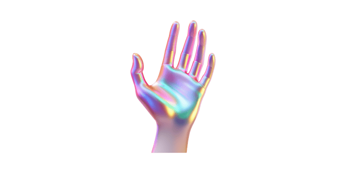 Holographic Robotic Hand With Iridescent Colors. Futuristic Technology And Innovation Concept Isolated On Transparent Background png