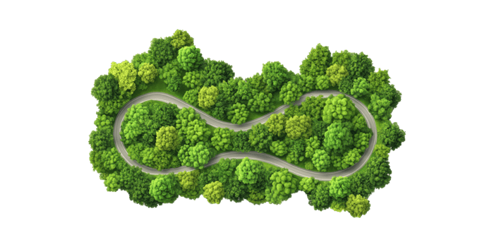 Infinity-Shaped Road Through Lush Green Forest Symbolizing Sustainability And Endless Journey Isolated On Transparent Background png