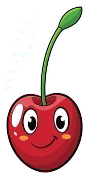 Cute cartoon cherry with big eyes on transparent background cheerful vector