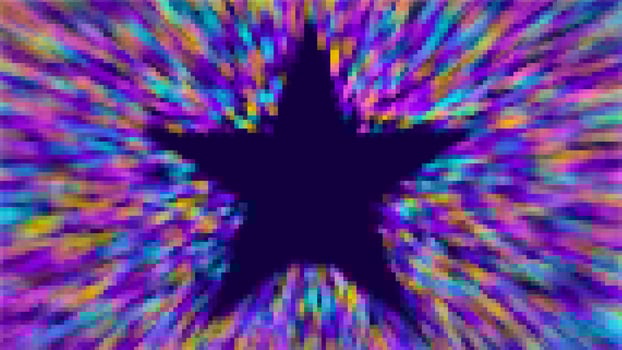 Dark star silhouette surrounded by radiating, blurred lines of vibrant purple blue and yellow. Abstract background. vector