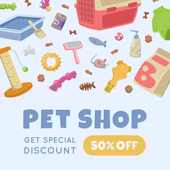 Pet shop sale with discount offers vector